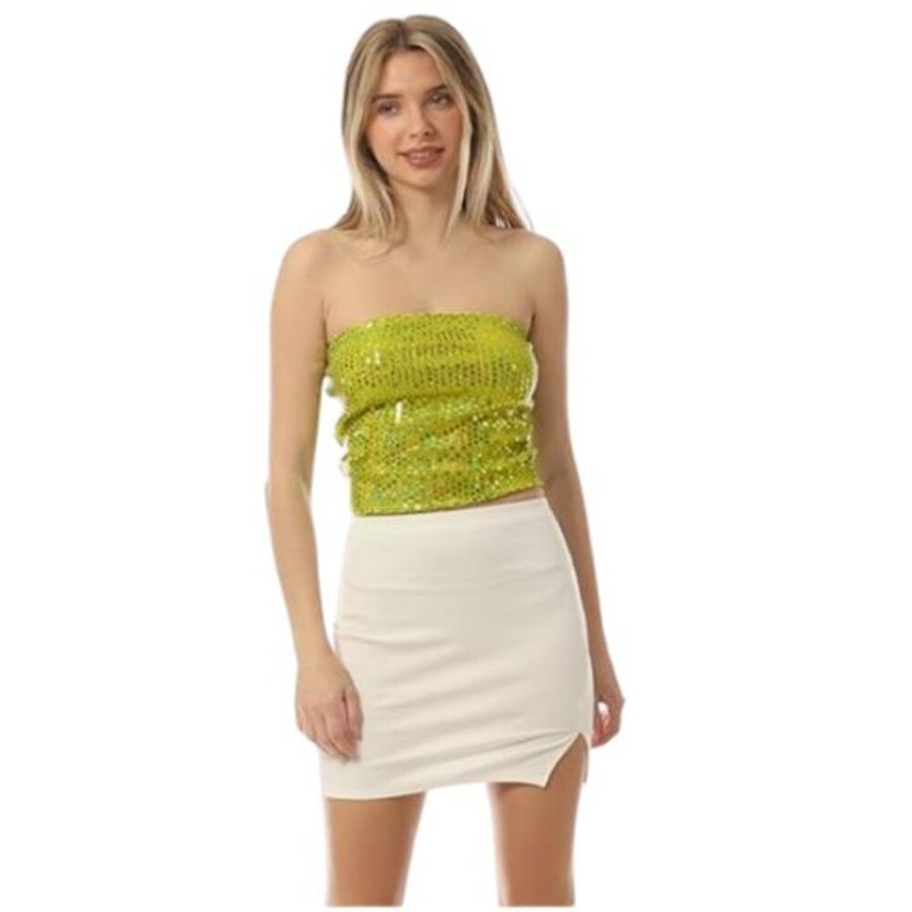 NEW MixMatchy Avocado Green Sexy Sparkling Tube Top Bandeau Crop Top, Women's M